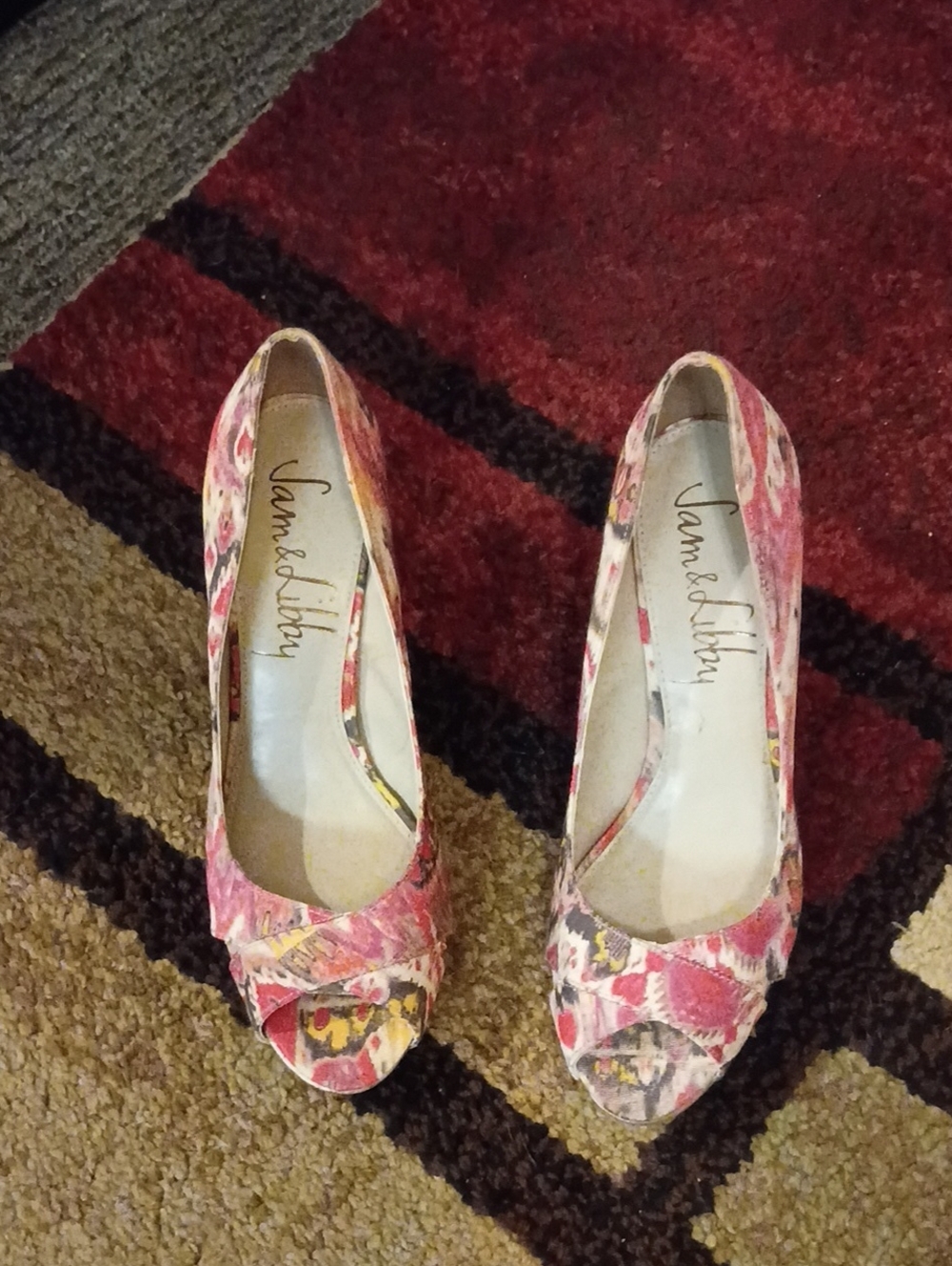 Sam & Libby  Floral Open-Toe Heels in Pink Multi Size 8.5